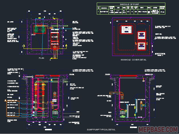 Sump pump AutoCAD typical section for underground drainage connection