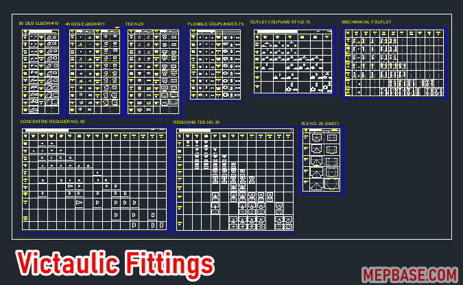 AutoCAD block of 90° Victaulic elbow for MEP piping layout