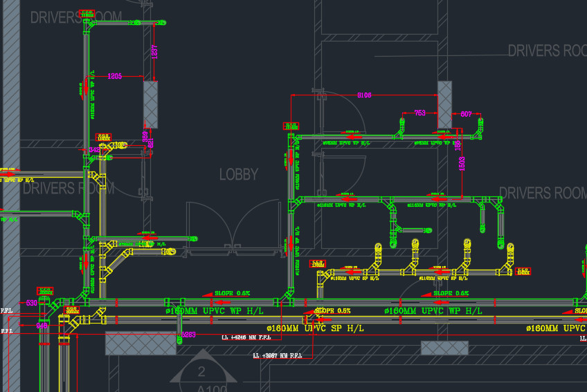 basement drainage shop drawing dwg layout