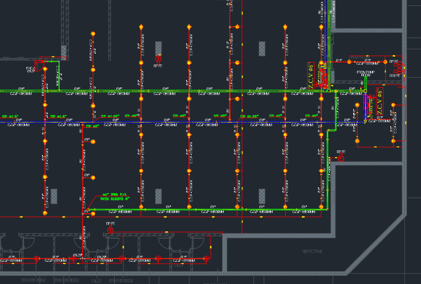 basement fire protection pipe layout autocad