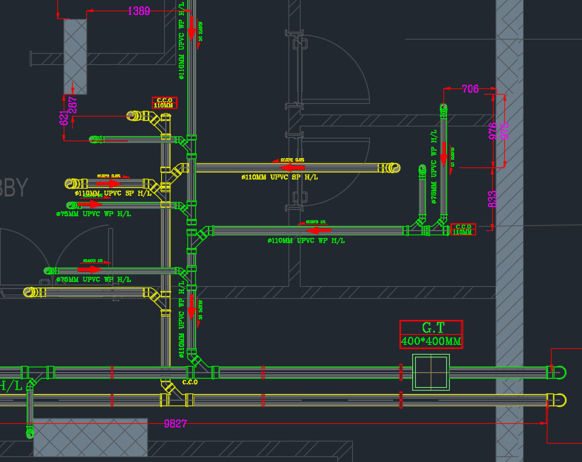 basement mep drainage dwg plan