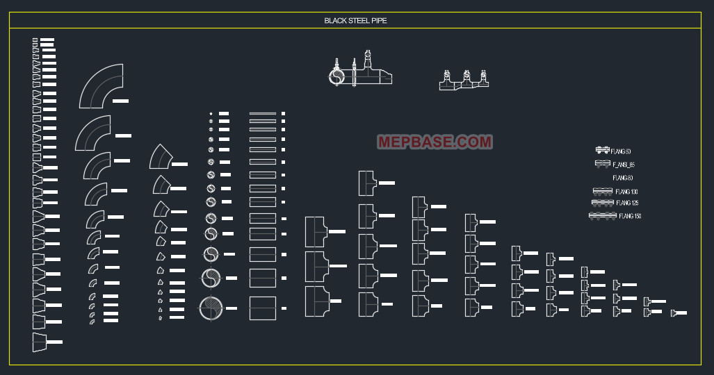Black Steel Pipe Dynamic Block DWG free download preview in AutoCAD