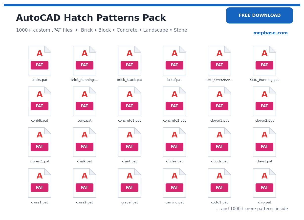 AutoCAD hatch patterns pack — 1000+ .PAT files free download (brick, block, concrete, landscape, stone)