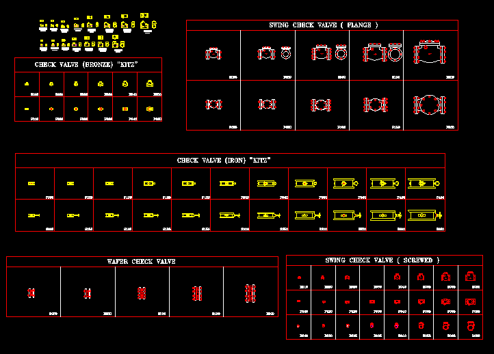Check valve CAD blocks DWG free download - bronze screwed check valves DN15 to DN80 in AutoCAD