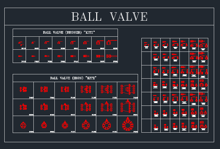 Ball valve CAD blocks DWG - bronze and cast iron ball valve blocks with lever handle