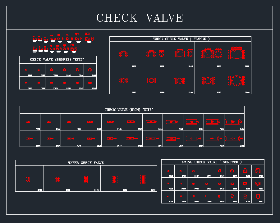Check valve CAD blocks DWG - swing check flanged, wafer check and screwed bronze check valve