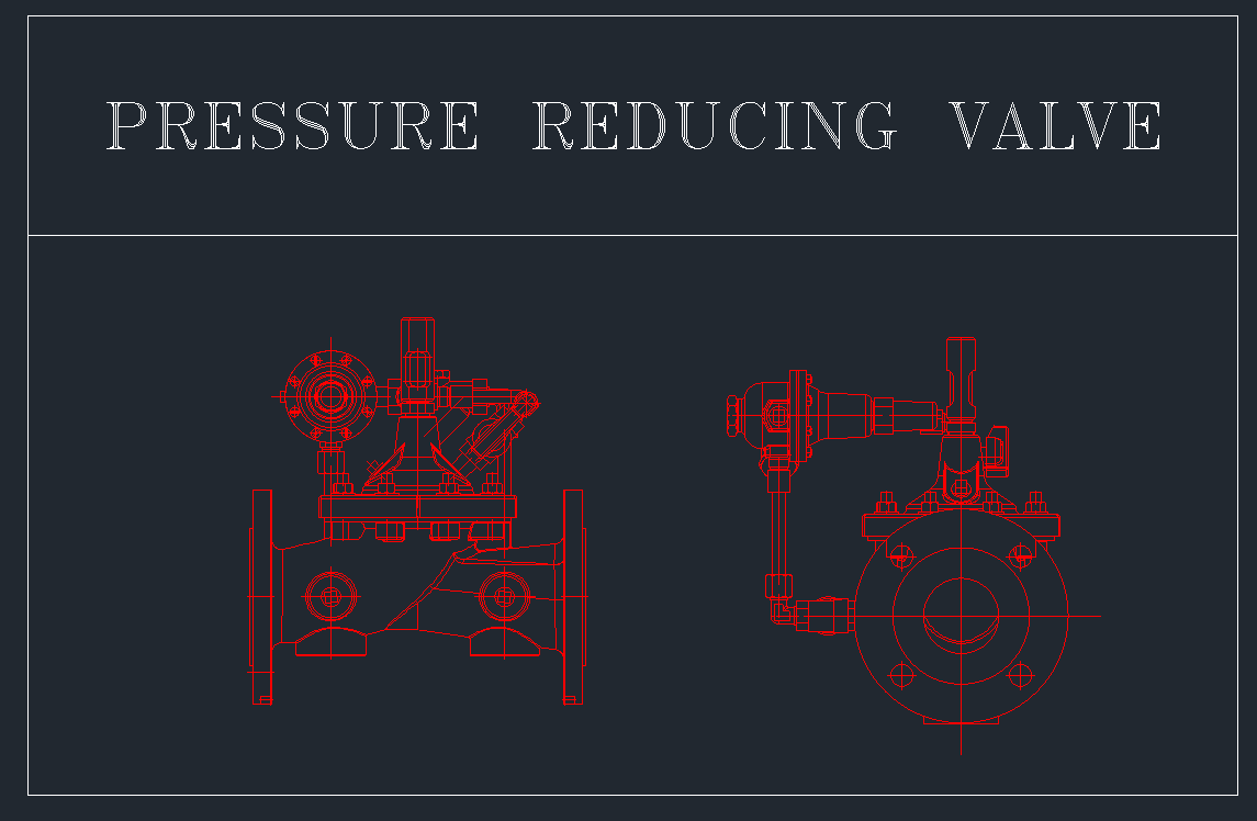 Pressure reducing valve CAD block DWG pilot operated diaphragm type two views